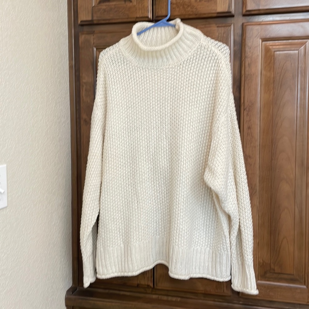 ANA White Cowl Knit Sweater Size 1X